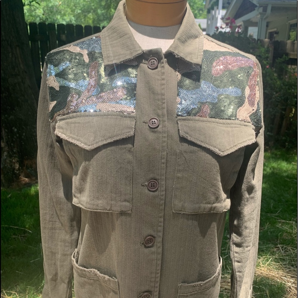 Army Green Sequin Camo Jacket S